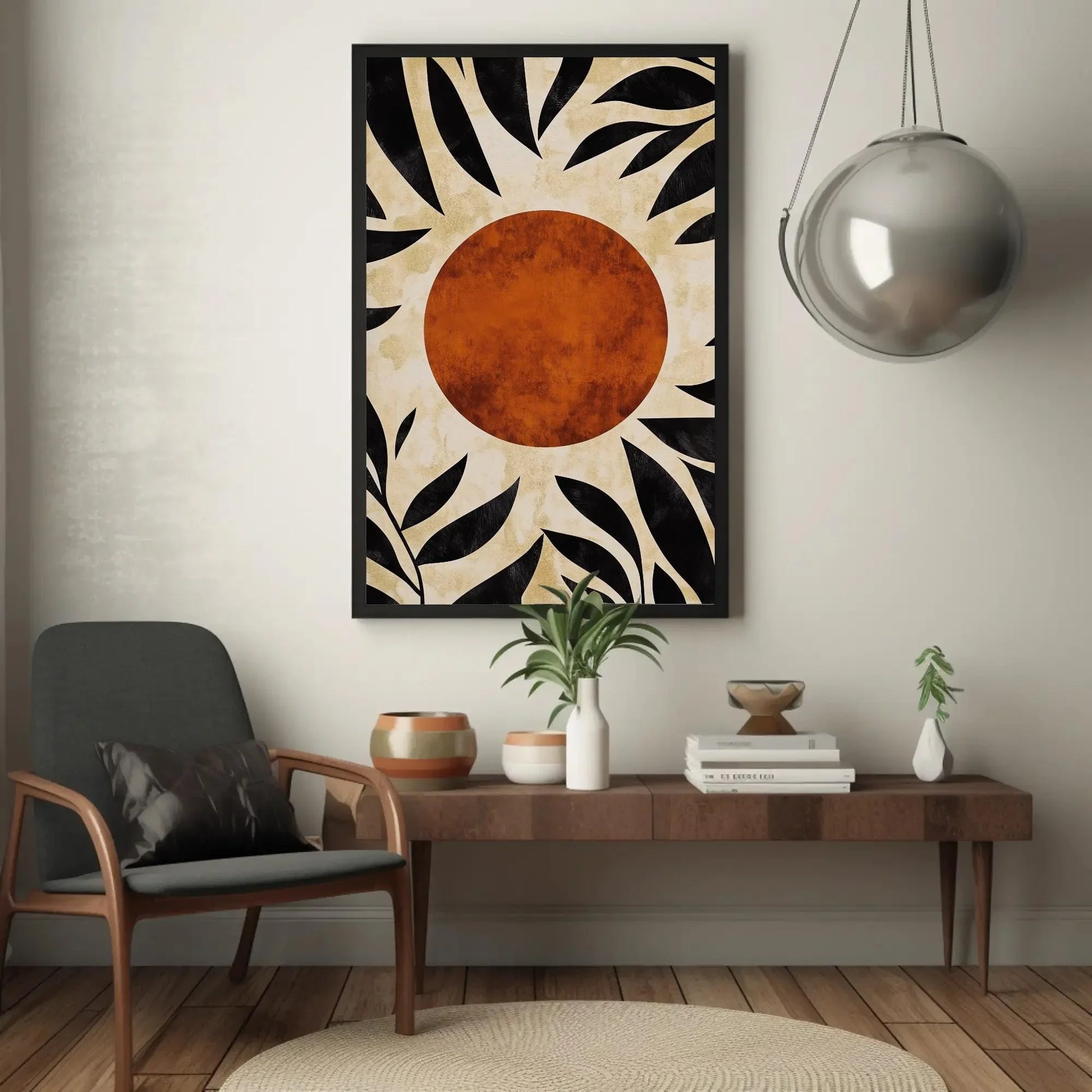 Mid Century Modern Tropical Leaf Canvas Print, Boho Organic Abstract Wall Art, Framed Minimalist Decor for Living Room Wall Art – Canvas Print