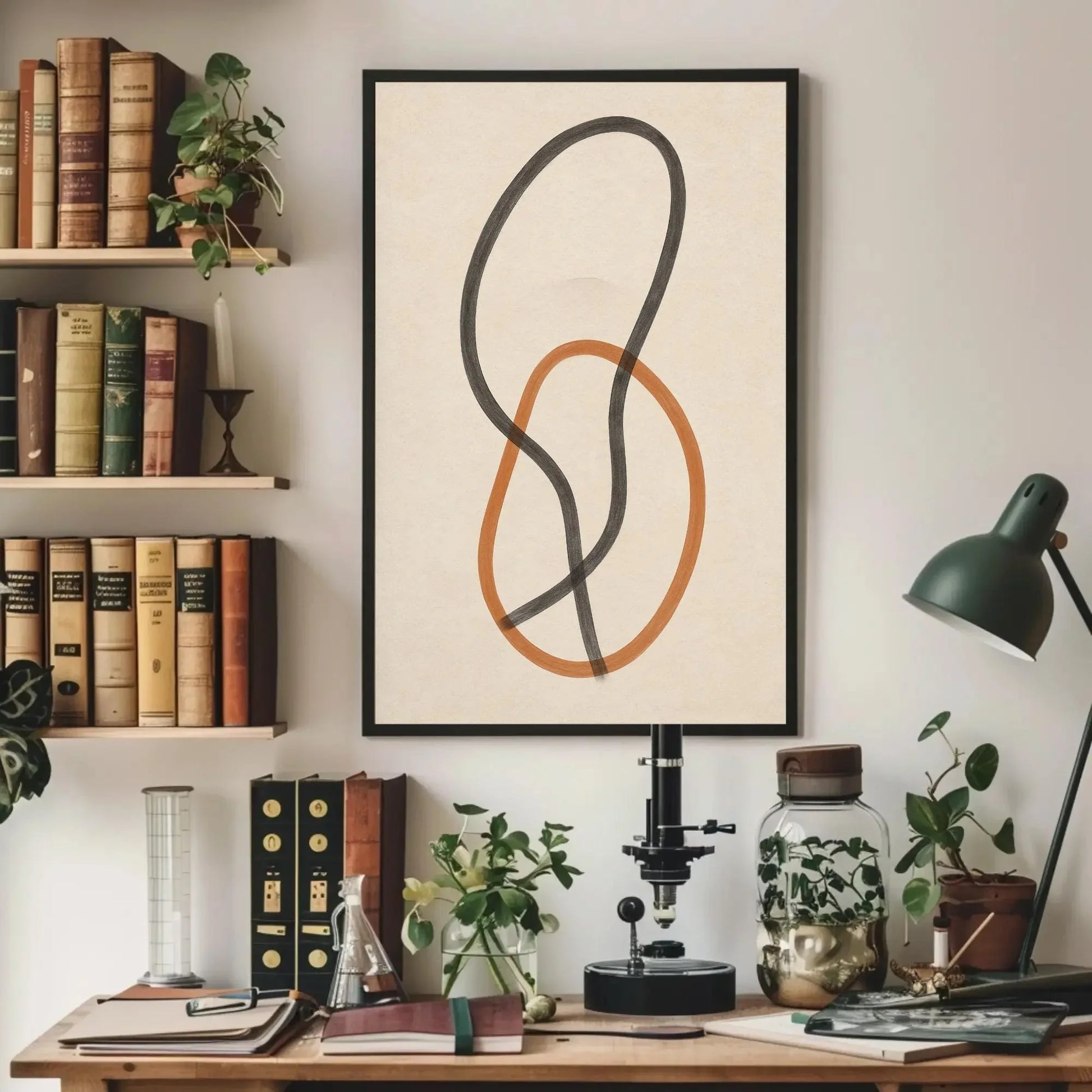 Minimalist Abstract Art | Interlocking Shapes Canvas | Modern Line Drawing | Black and Orange Print for Japandi or Boho Home Wall Art – Canvas Print