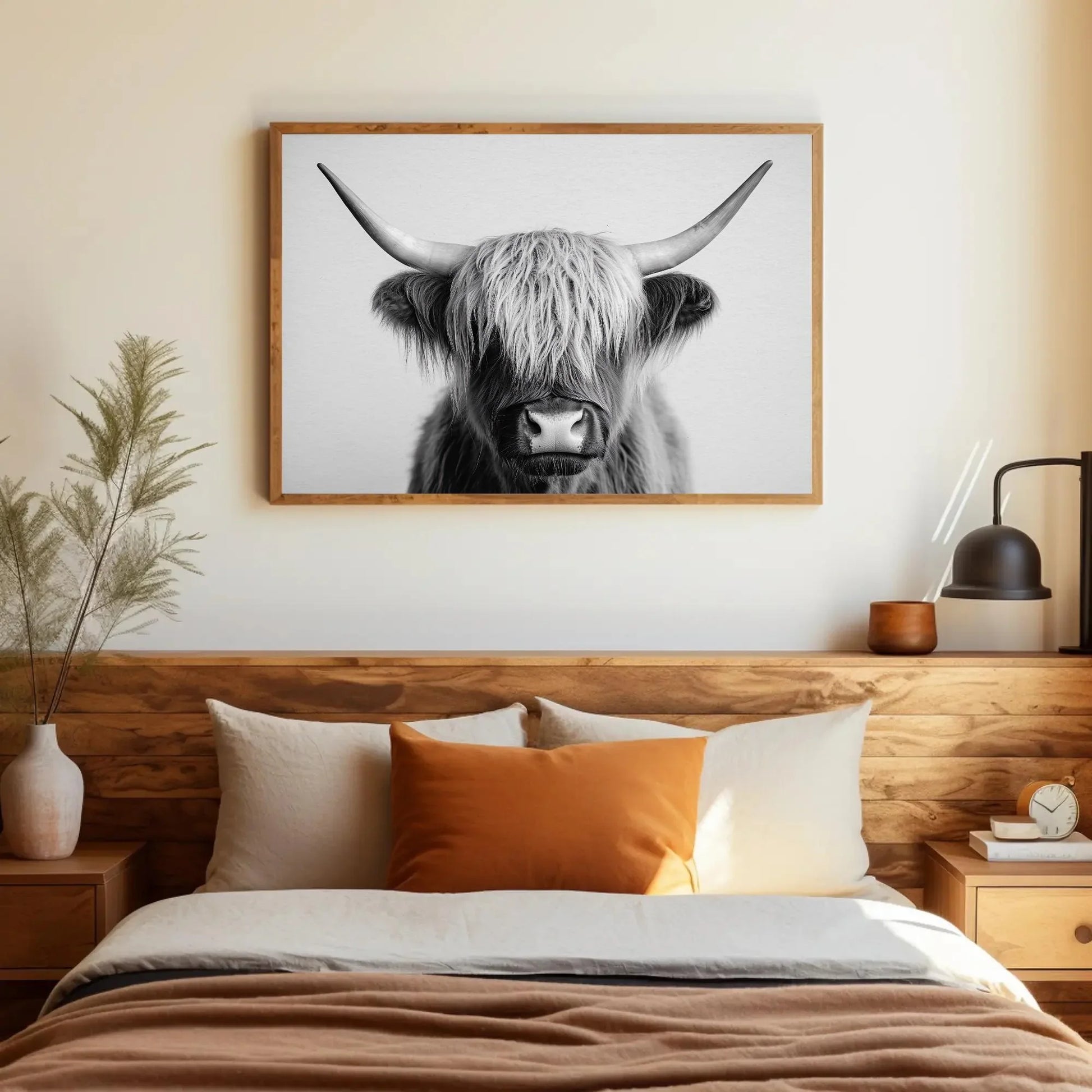Majestic Highland Cow Canvas Print, Vintage Barn Wall Art, Cozy Rustic Farmhouse Photography for Living Room or Office Wall Art – Canvas Print