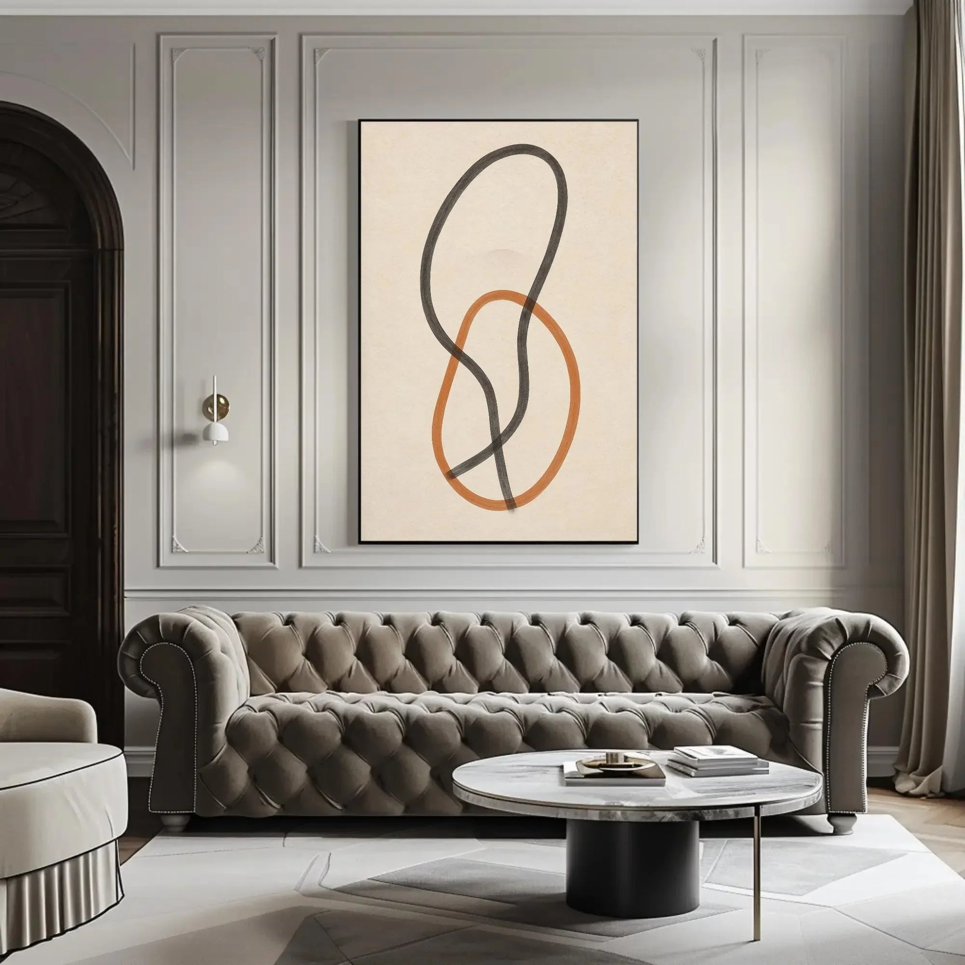Minimalist Abstract Art | Interlocking Shapes Canvas | Modern Line Drawing | Black and Orange Print for Japandi or Boho Home Wall Art – Canvas Print