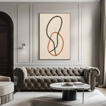 Minimalist Abstract Art | Interlocking Shapes Canvas | Modern Line Drawing | Black and Orange Print for Japandi or Boho Home Wall Art – Canvas Print