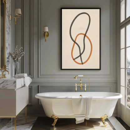 Minimalist Abstract Art | Interlocking Shapes Canvas | Modern Line Drawing | Black and Orange Print for Japandi or Boho Home Wall Art – Canvas Print