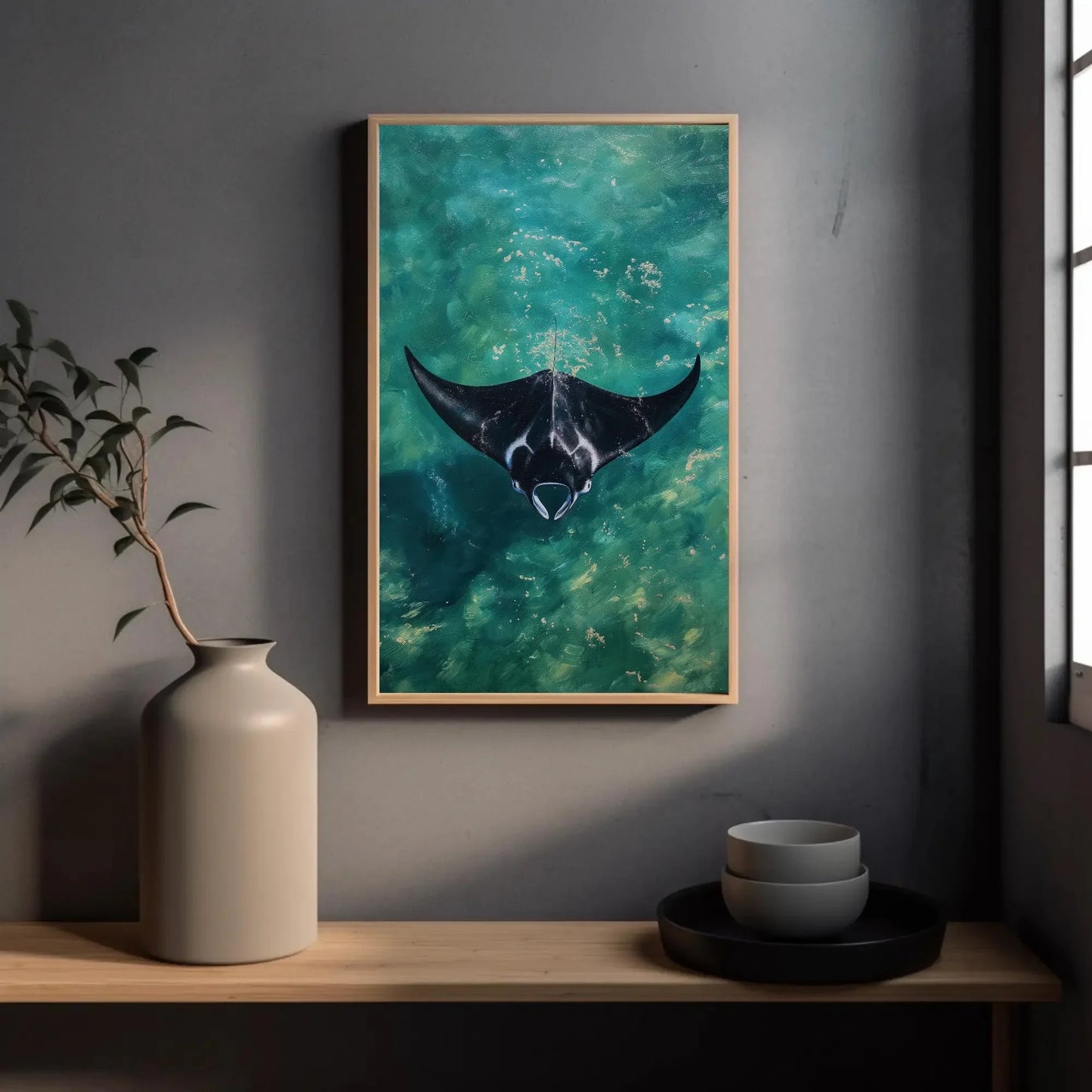 Manta Ray Oil Painting Canvas Print, Manta Ray Wall Art, Marine Wall Art, Fish painting, Fish Wall Art, Ocean Wall Decor, Beach house Canvas Wall Art – Canvas Print