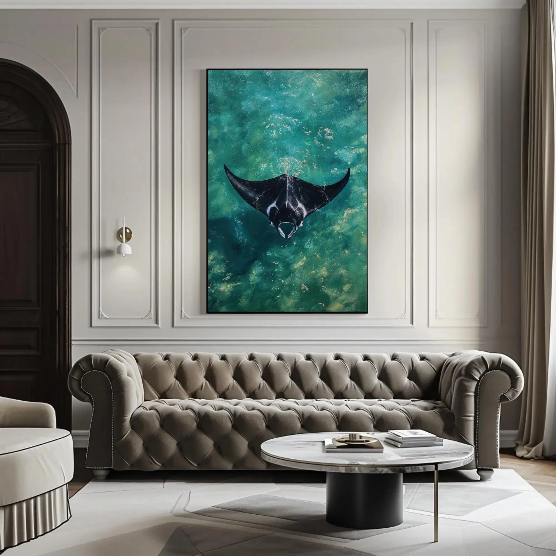 Manta Ray Oil Painting Canvas Print, Manta Ray Wall Art, Marine Wall Art, Fish painting, Fish Wall Art, Ocean Wall Decor, Beach house Canvas Wall Art – Canvas Print