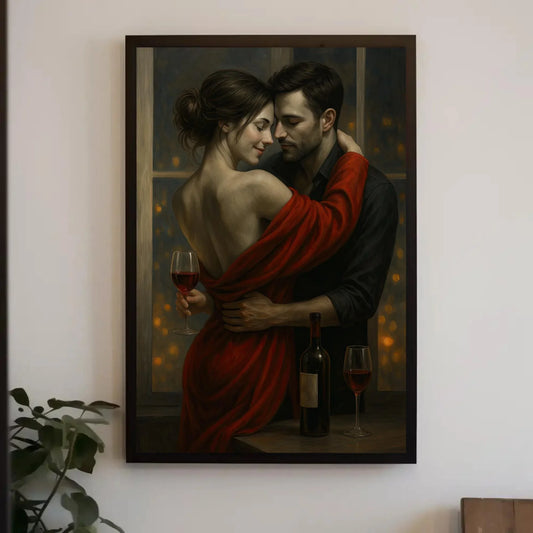 Romantic Couple Wall Art | Sensual Bedroom Decor Canvas | Intimate Wine Night Painting | Anniversary Gift for Husband or Wife Wall Art – Canvas Print