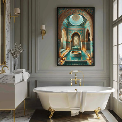 Moroccan Bathhouse Vertical Canvas Print | Traditional Moroccan Wall Art | Elegant Islamic Decor | Cultural Bathroom Artwork | Ready to Hang Wall Art – Canvas Print