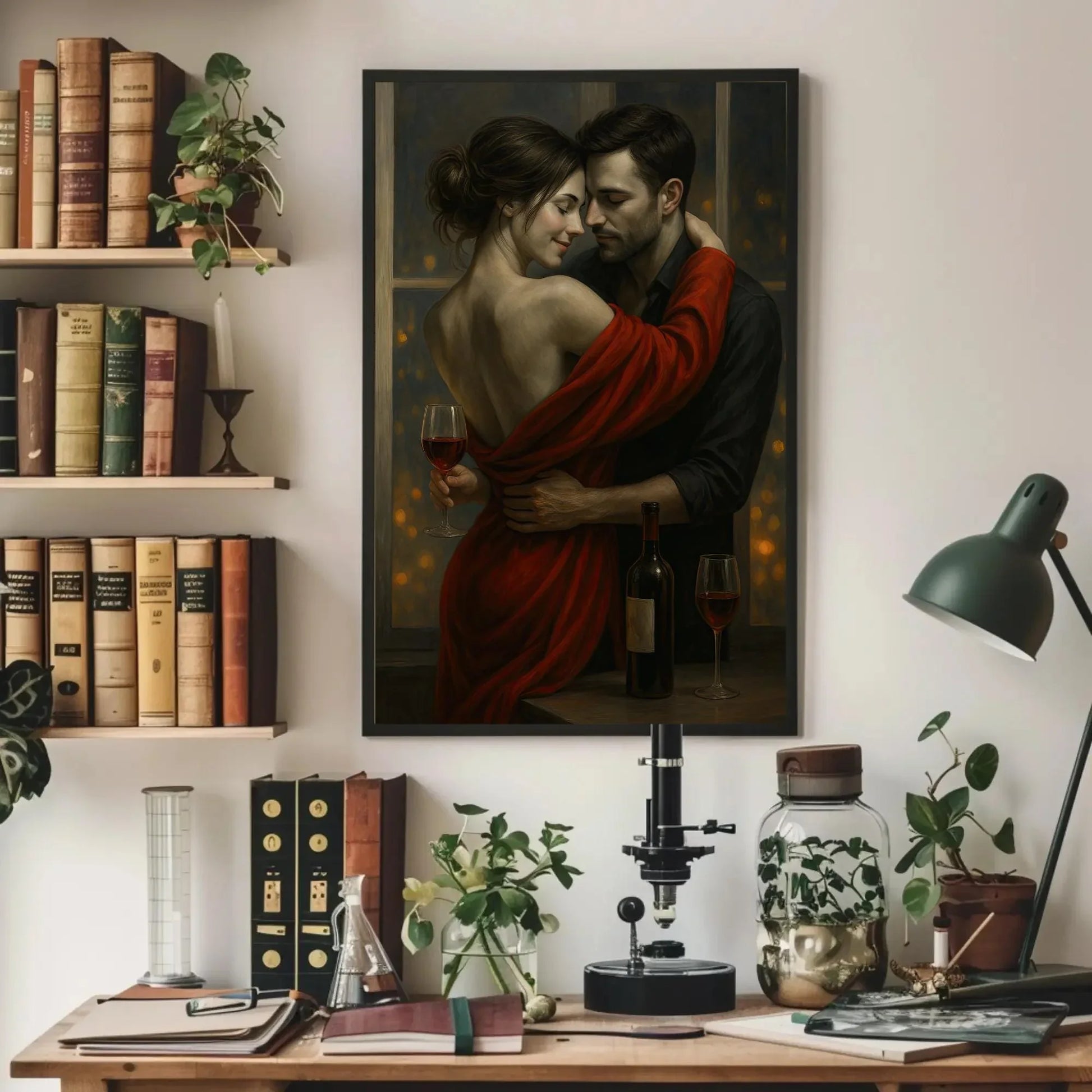 Romantic Couple Wall Art | Sensual Bedroom Decor Canvas | Intimate Wine Night Painting | Anniversary Gift for Husband or Wife Wall Art – Canvas Print