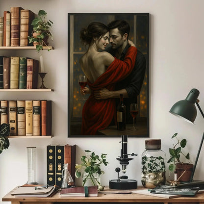 Romantic Couple Wall Art | Sensual Bedroom Decor Canvas | Intimate Wine Night Painting | Anniversary Gift for Husband or Wife Wall Art – Canvas Print