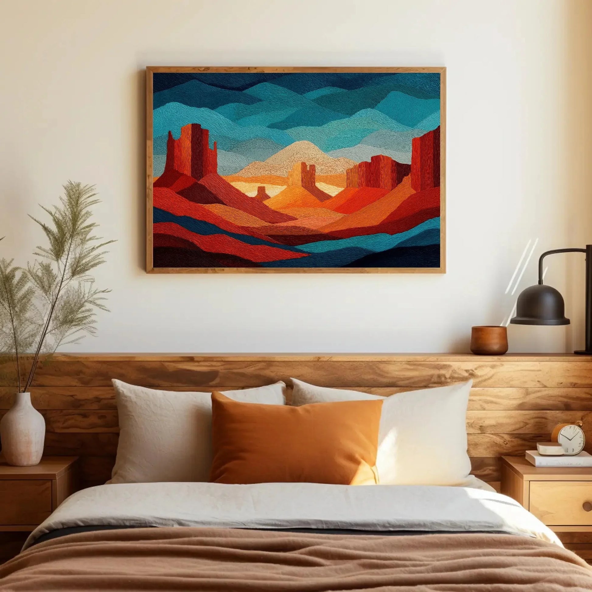 Textured Desert Landscape Canvas, Western Wall Art Print, Orange Blue Earthy Tones, Modern Rustic Decor, Southwestern Inspired Gift Wall Art – Canvas Print