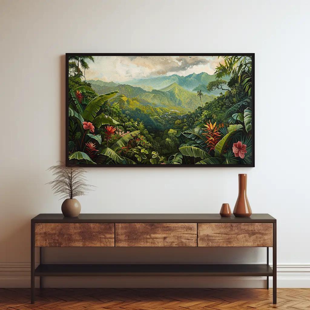 Costa Rica Wall Art Costa Rica Landscape Large Canvas Painting Print Travel Wall Art Green Tropical Jungle Wall Decor Ready To Hang Wall Art – Canvas Print