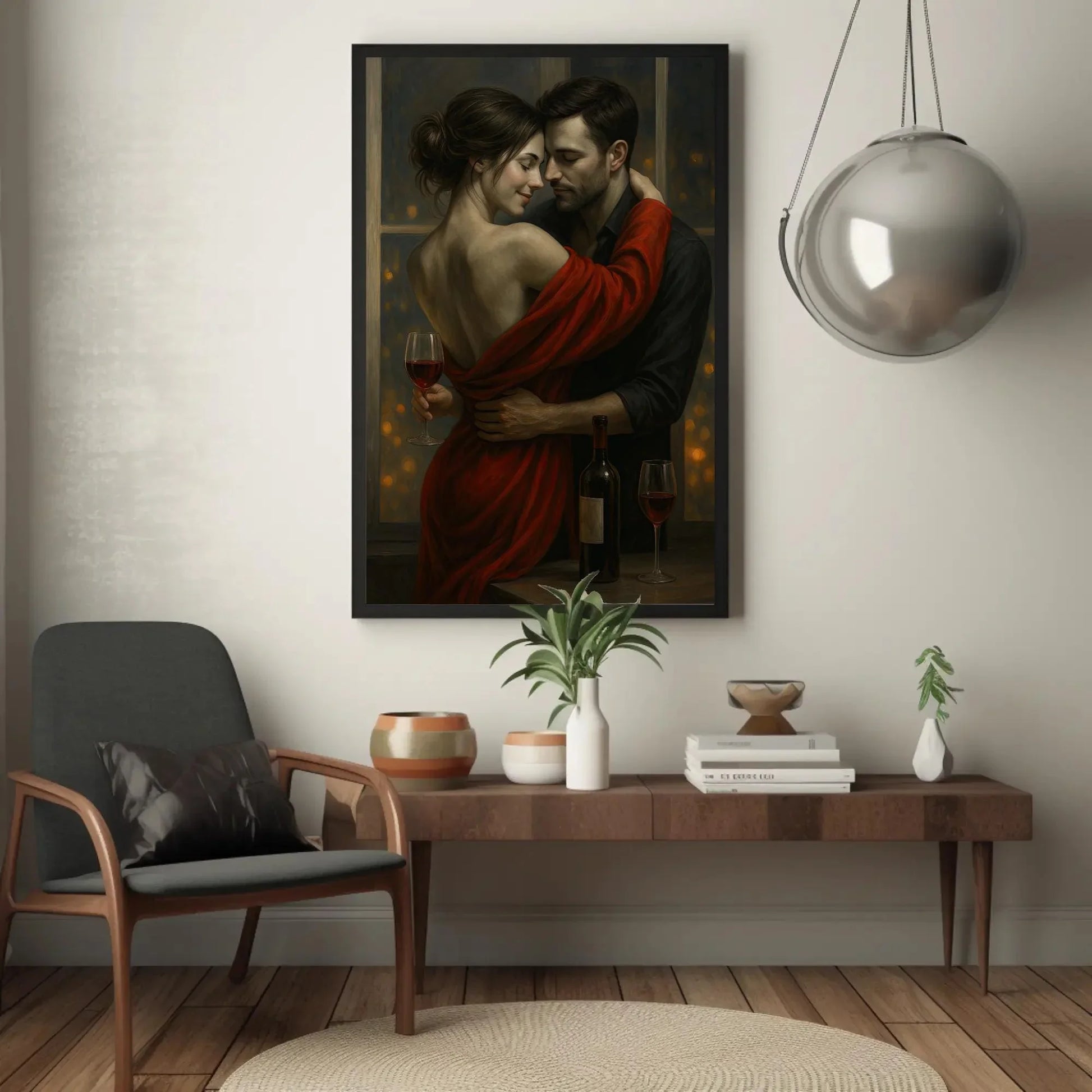 Romantic Couple Wall Art | Sensual Bedroom Decor Canvas | Intimate Wine Night Painting | Anniversary Gift for Husband or Wife Wall Art – Canvas Print