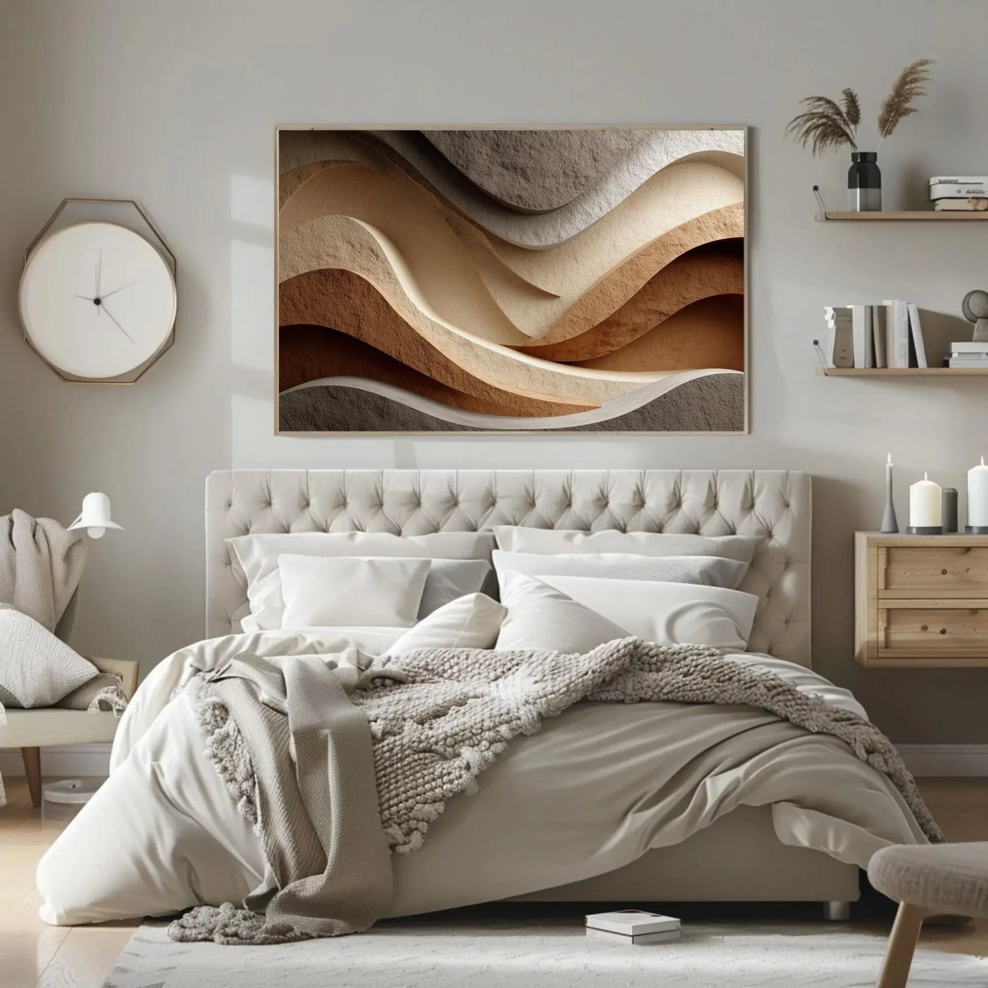 Neutral Abstract Wall Art | Wavy Lines Canvas Print | Japandi Wall Decor | Minimalist Earth Tones Art for Modern and Calm Home Wall Art – Canvas Print