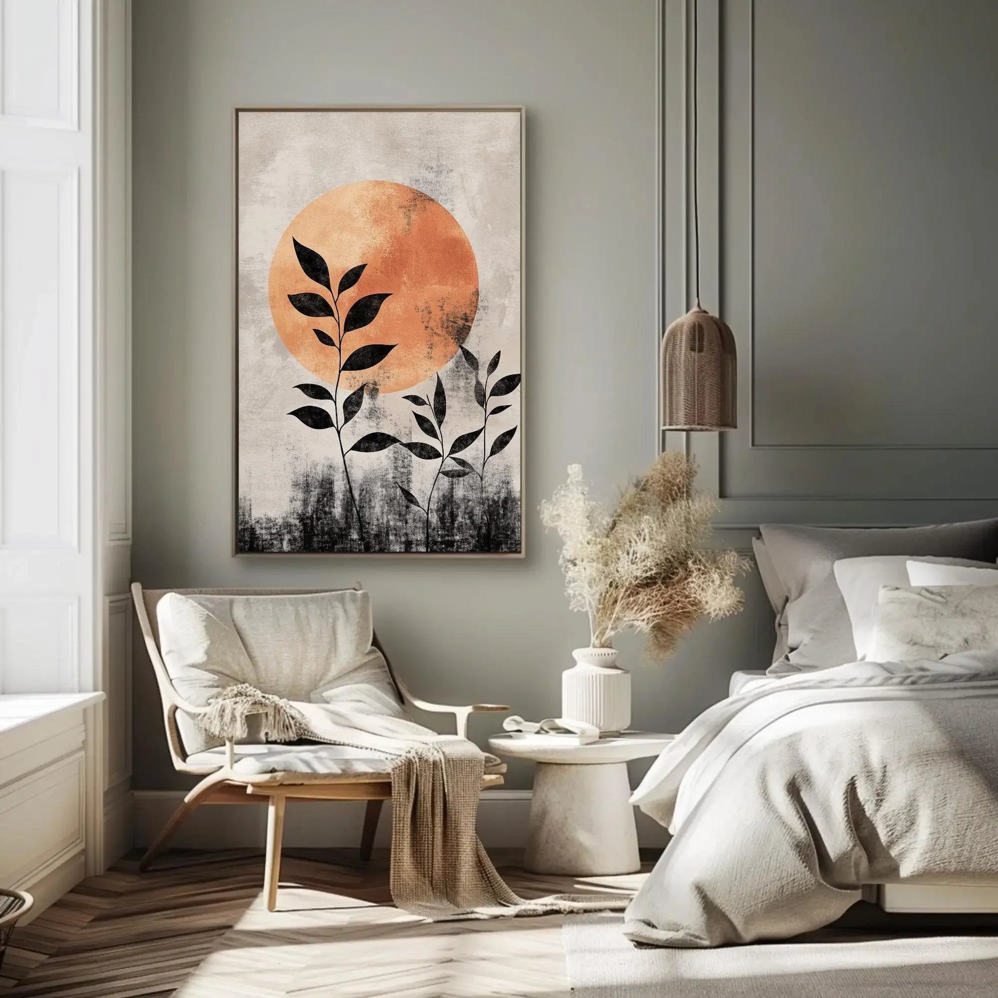 Boho Tropical Leaf Canvas Print, Mid Century Modern Abstract Art, Organic Minimalist Framed Wall Decor for Bedroom or Living Room Wall Art – Canvas Print