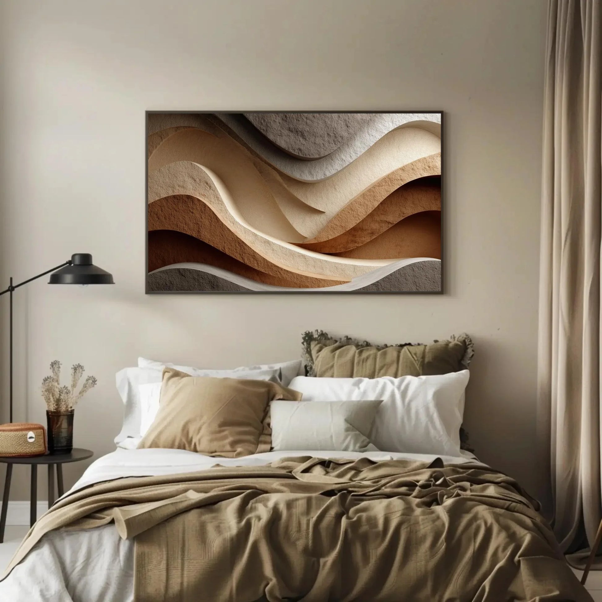 Neutral Abstract Wall Art | Wavy Lines Canvas Print | Japandi Wall Decor | Minimalist Earth Tones Art for Modern and Calm Home Wall Art – Canvas Print