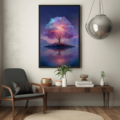 Magical Tree of Life Print | Fantasy Wall Art Canvas | Glowing Purple and Pink Tree | Ethereal Nursery or Kids Room Decor Wall Art – Canvas Print
