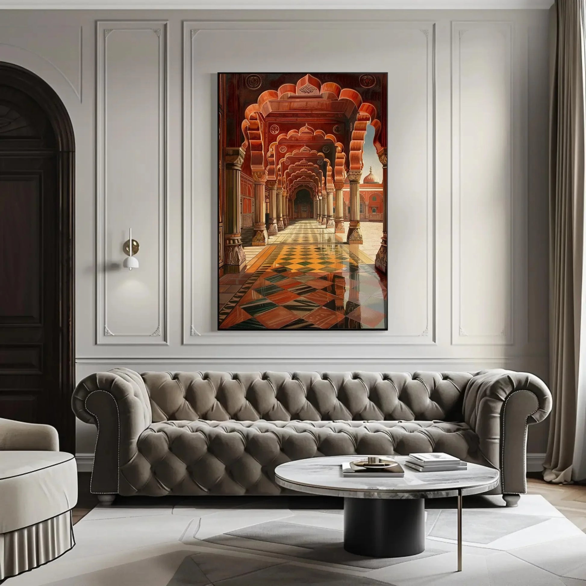 Indian Royal Durbar Hall Canvas Print | Indian Illustration Art | Traditional Indian Palace Decor | Mughal Durbar Scene | Ready to Hang Wall Art – Canvas Print