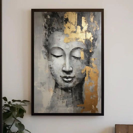 Buddha Portrait Canvas Gold Hint Painting Large Canvas Wall Art Buddhist Wall Art Framed Print Stretched Canvas Ready To Hang Wall Art – Canvas Print