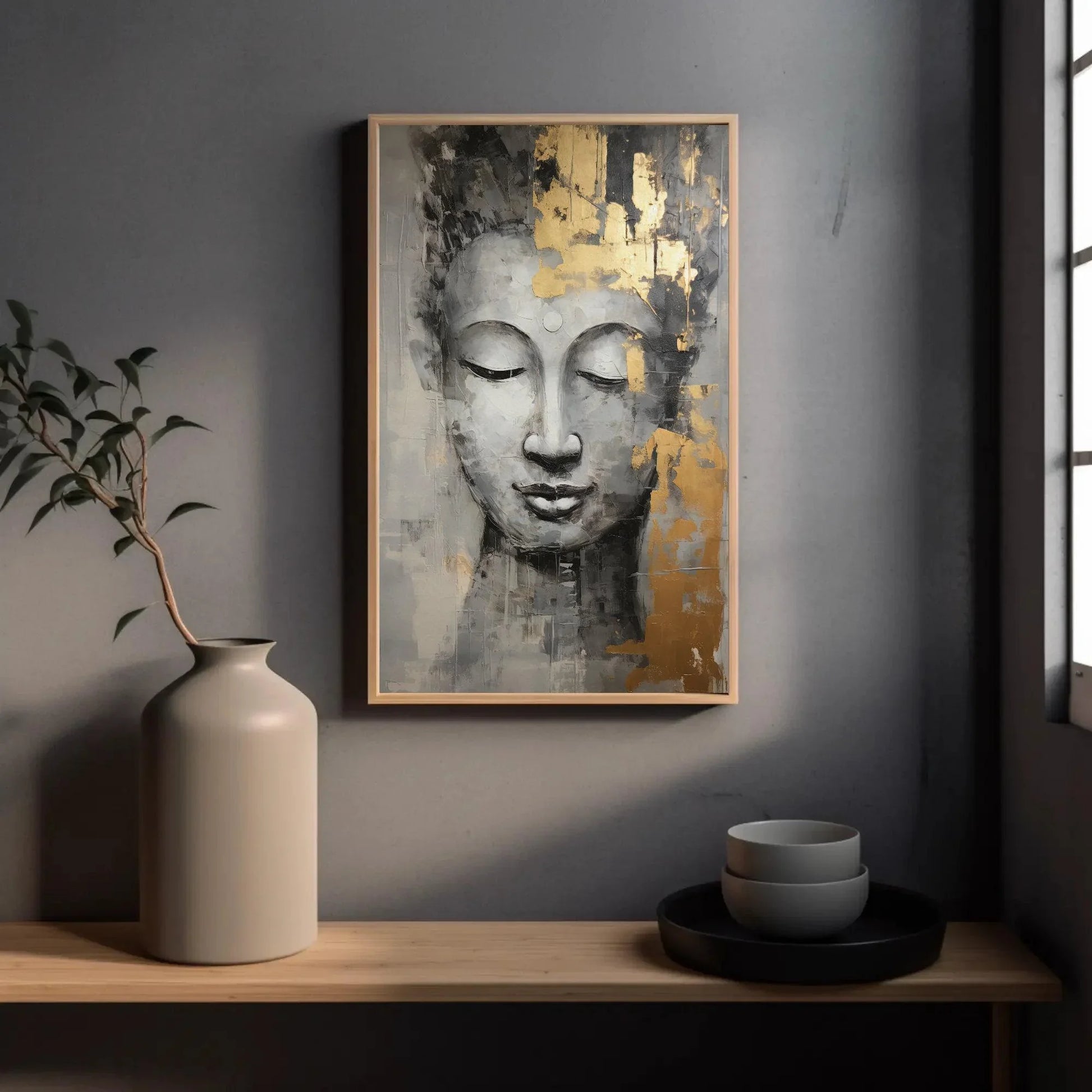 Buddha Portrait Canvas Gold Hint Painting Large Canvas Wall Art Buddhist Wall Art Framed Print Stretched Canvas Ready To Hang Wall Art – Canvas Print