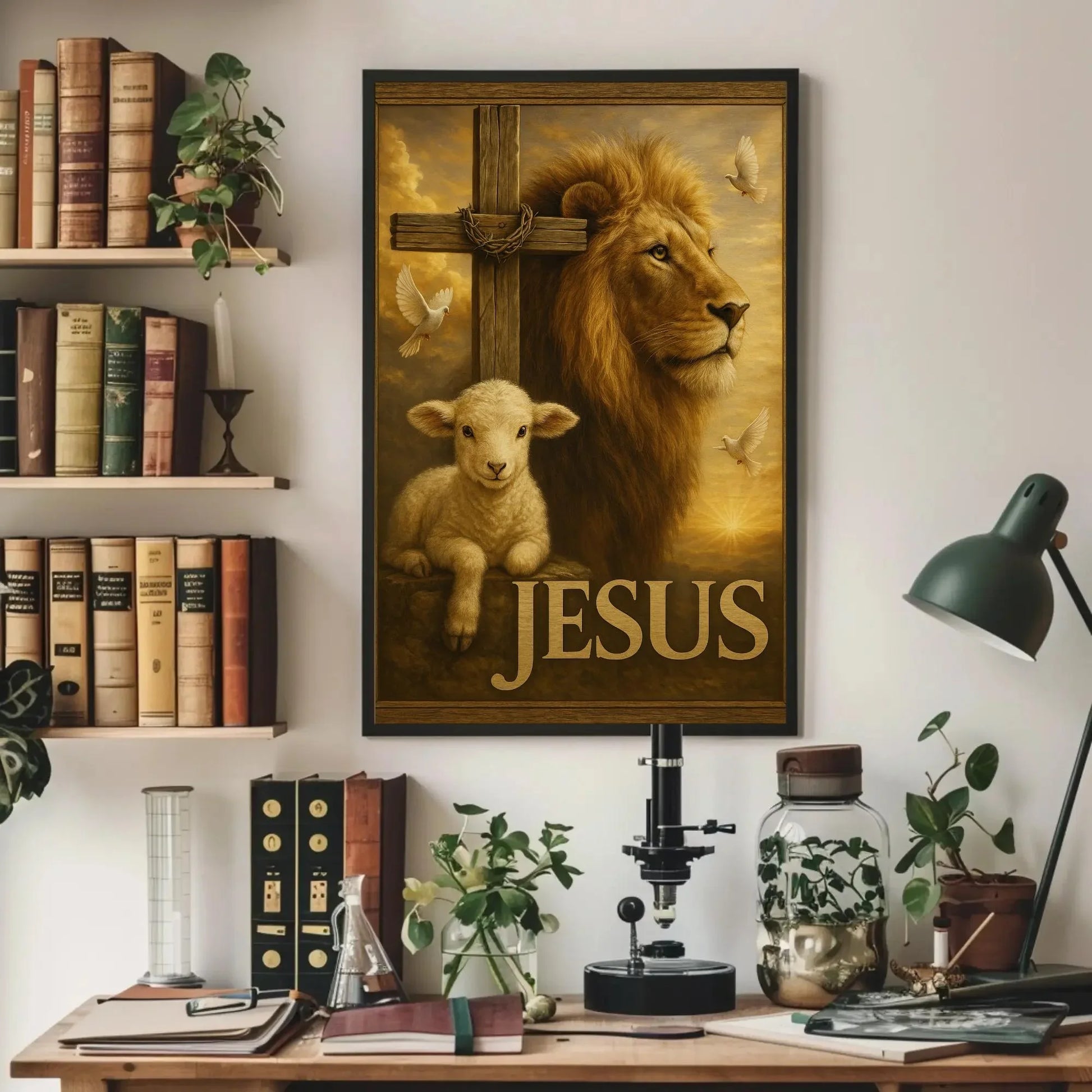 Lion and Lamb Wall Art | Christian Jesus Canvas Print | Religious Peaceable Kingdom Decor | Scripture Art for Church Wall Art – Canvas Print
