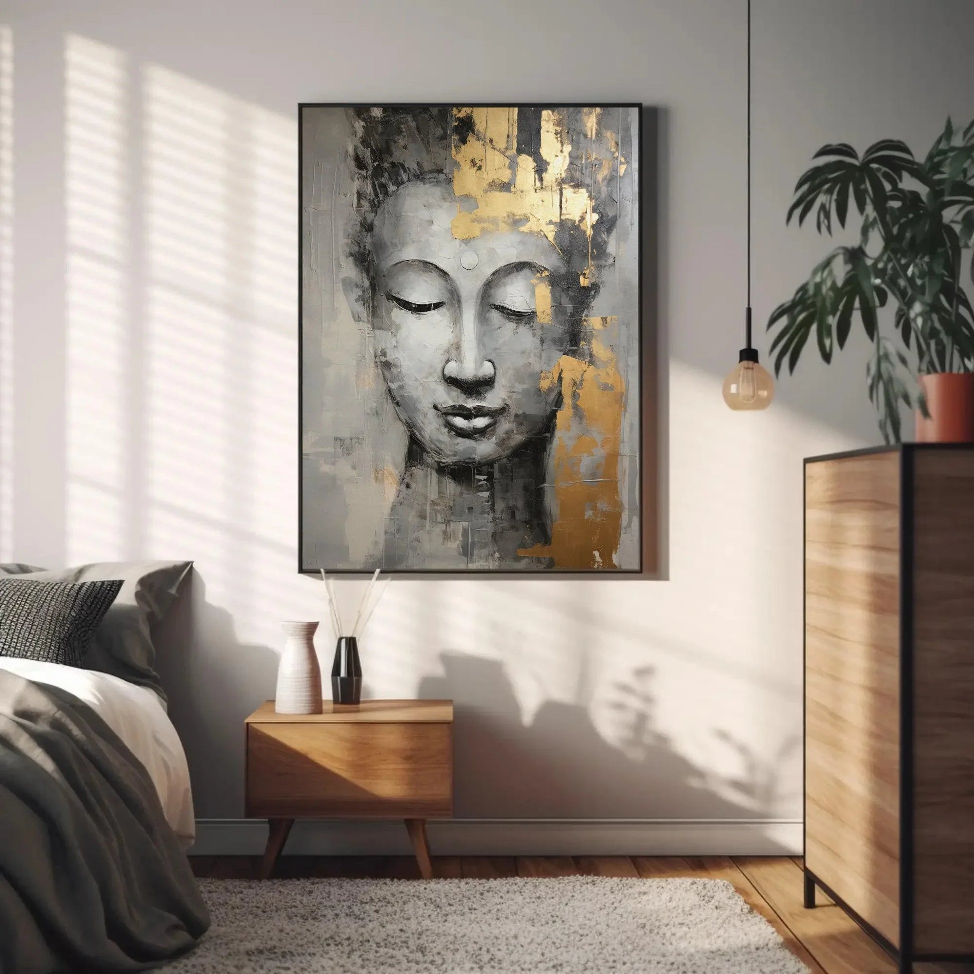 Buddha Portrait Canvas Gold Hint Painting Large Canvas Wall Art Buddhist Wall Art Framed Print Stretched Canvas Ready To Hang Wall Art – Canvas Print
