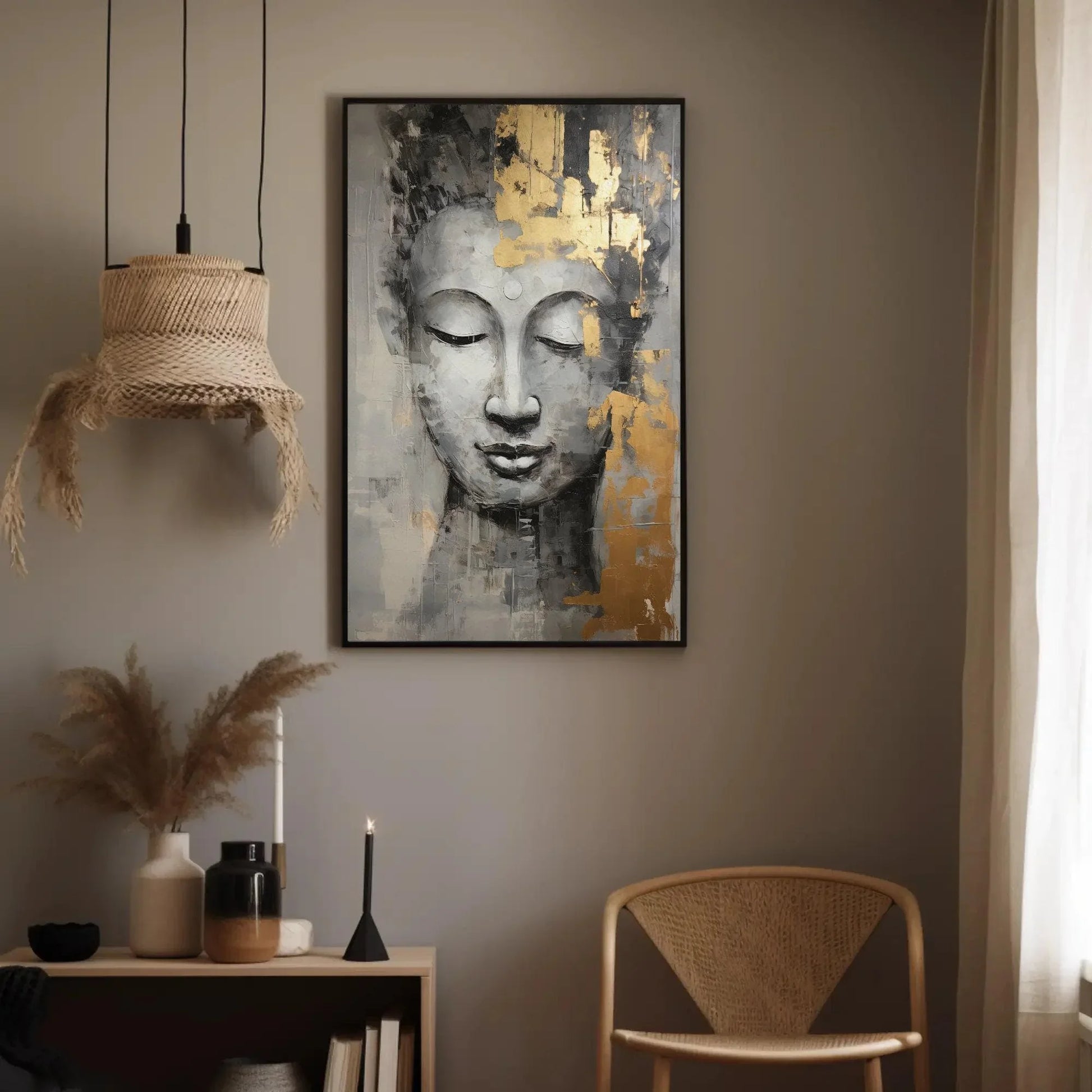 Buddha Portrait Canvas Gold Hint Painting Large Canvas Wall Art Buddhist Wall Art Framed Print Stretched Canvas Ready To Hang Wall Art – Canvas Print