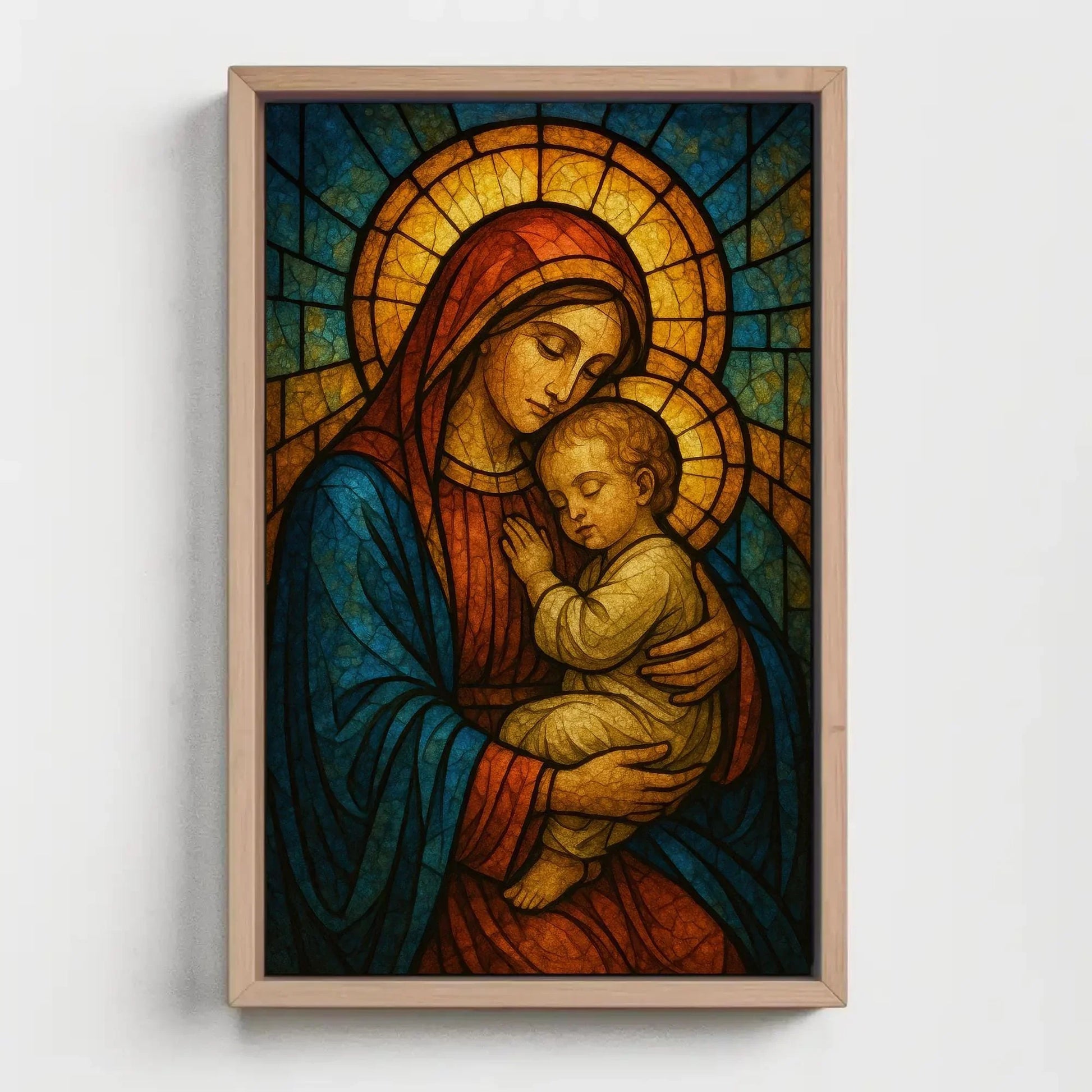 Virgin Mary and Child Stained Glass Style Wall Art | Virgin Mary Canvas Print | Religious Christian Decor | Catholic Gift Idea Canvas Wall Art – Canvas Print