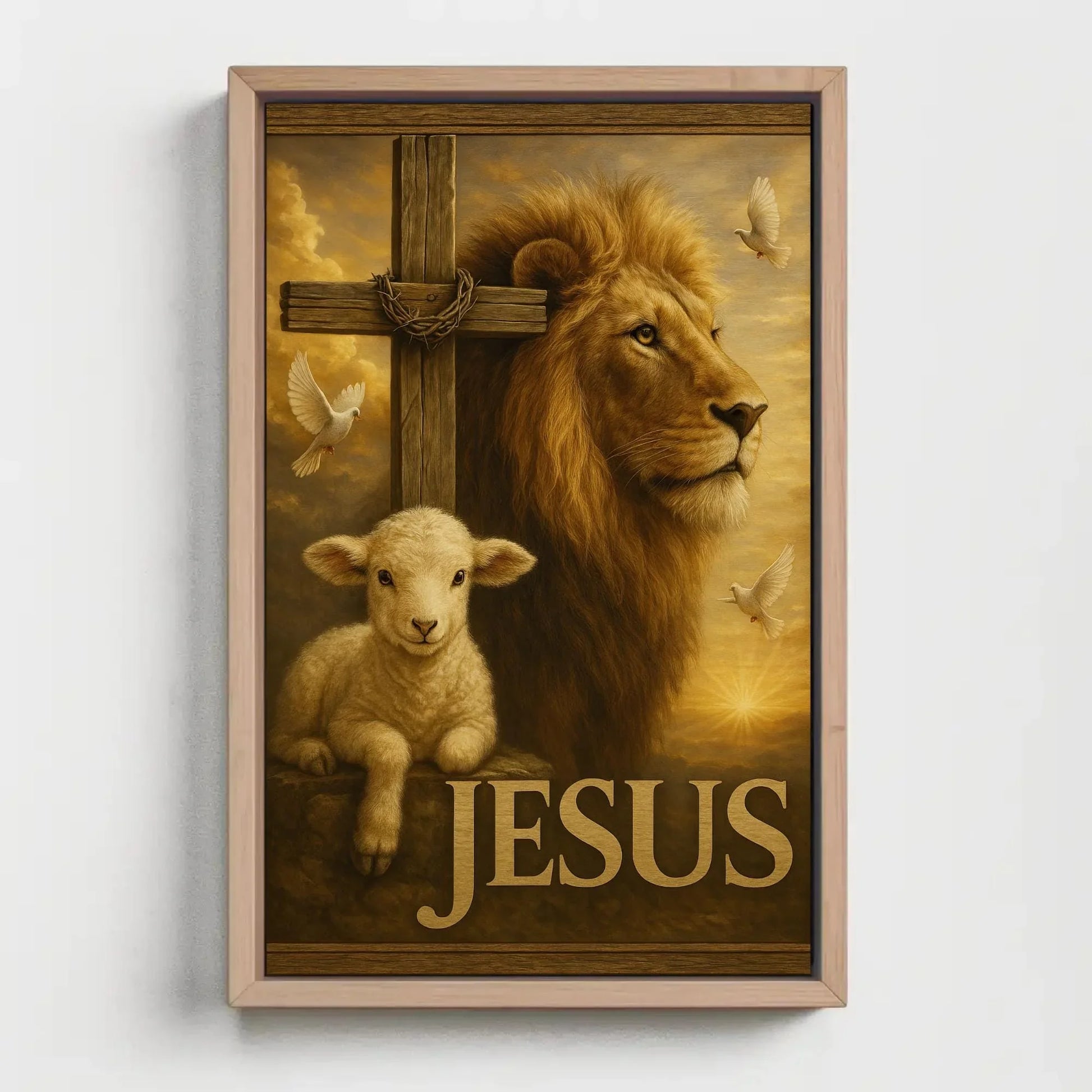 Lion and Lamb Wall Art | Christian Jesus Canvas Print | Religious Peaceable Kingdom Decor | Scripture Art for Church Wall Art – Canvas Print