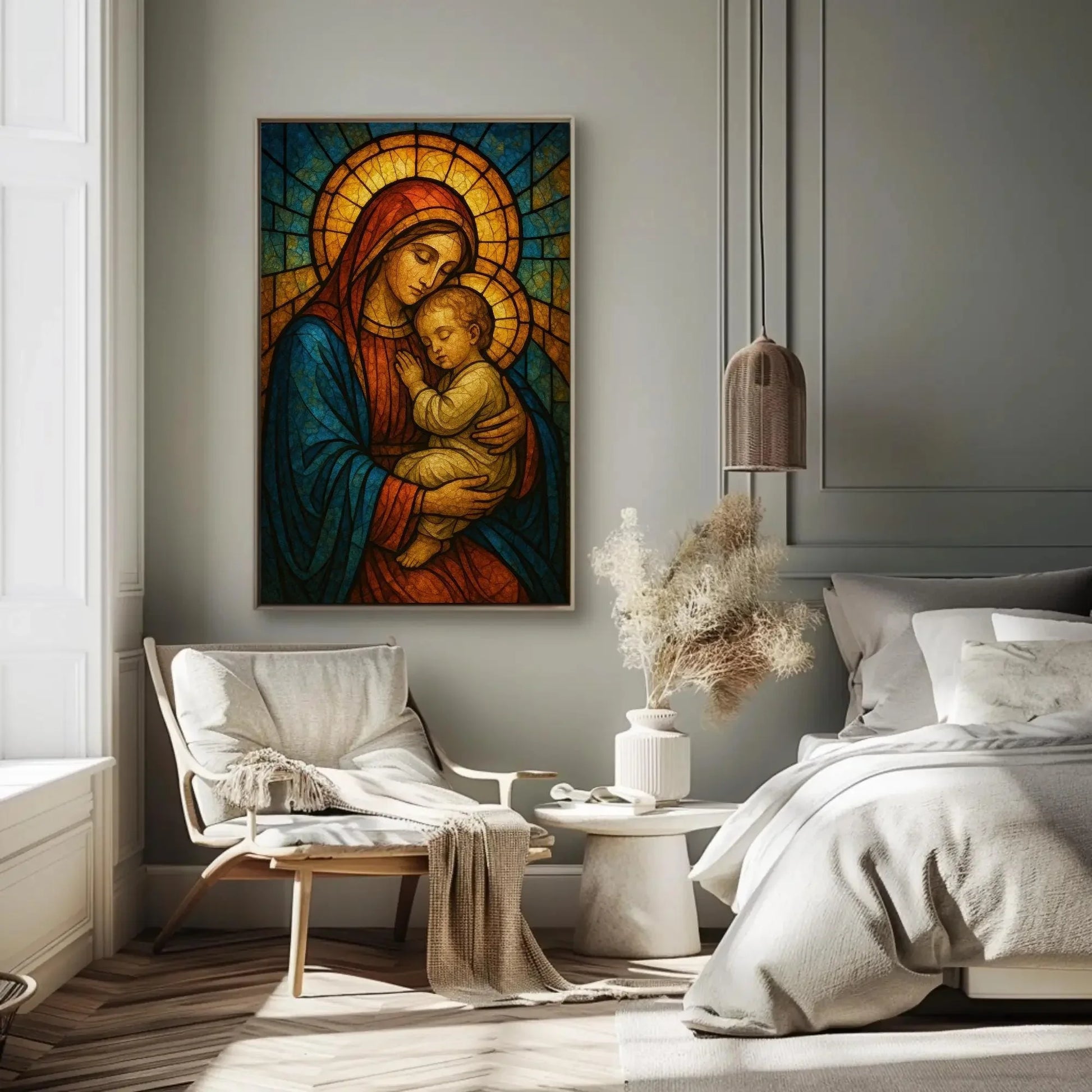 Virgin Mary and Child Stained Glass Style Wall Art | Virgin Mary Canvas Print | Religious Christian Decor | Catholic Gift Idea Canvas Wall Art – Canvas Print