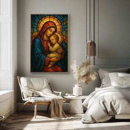 Virgin Mary and Child Stained Glass Style Wall Art | Virgin Mary Canvas Print | Religious Christian Decor | Catholic Gift Idea Canvas Wall Art – Canvas Print