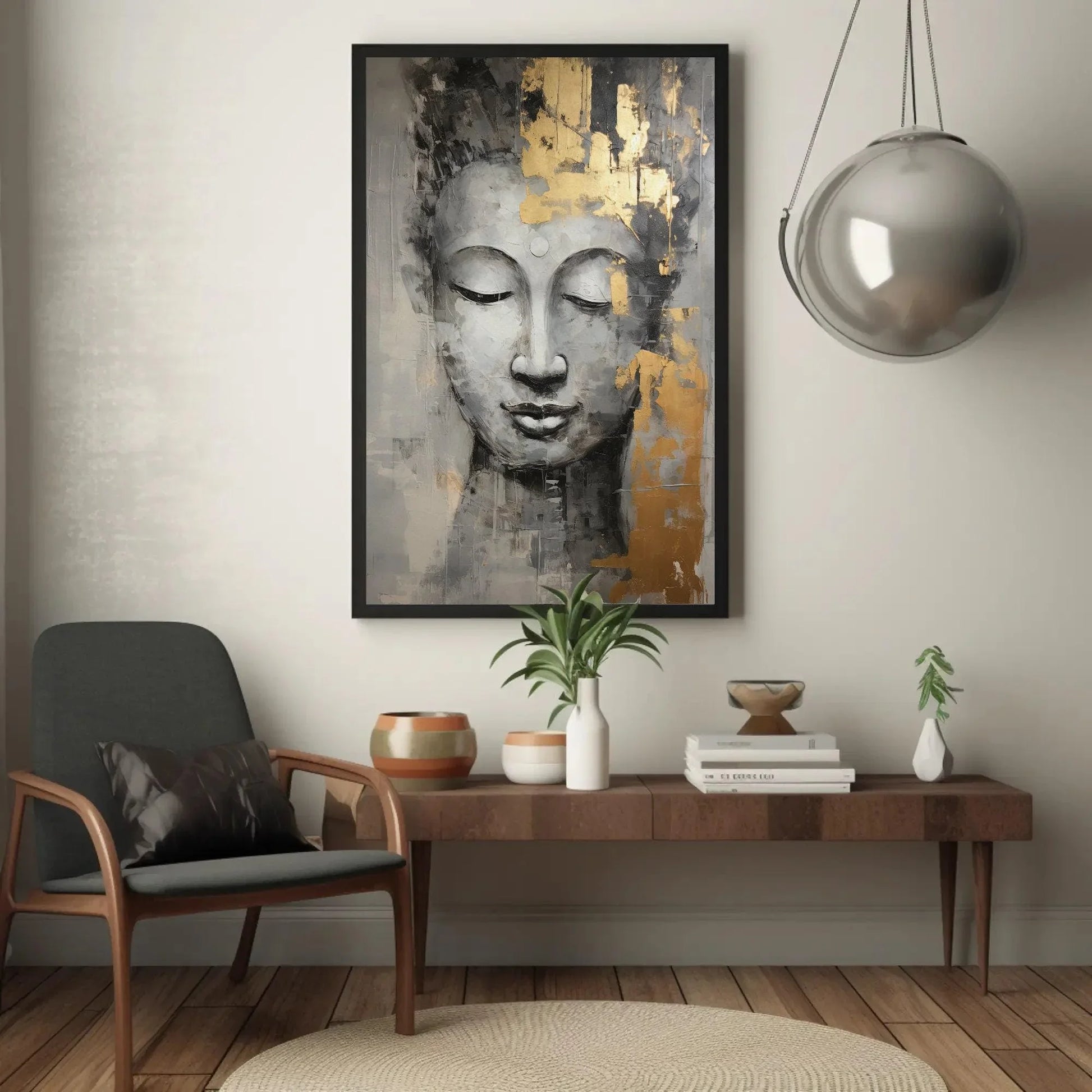 Buddha Portrait Canvas Gold Hint Painting Large Canvas Wall Art Buddhist Wall Art Framed Print Stretched Canvas Ready To Hang Wall Art – Canvas Print
