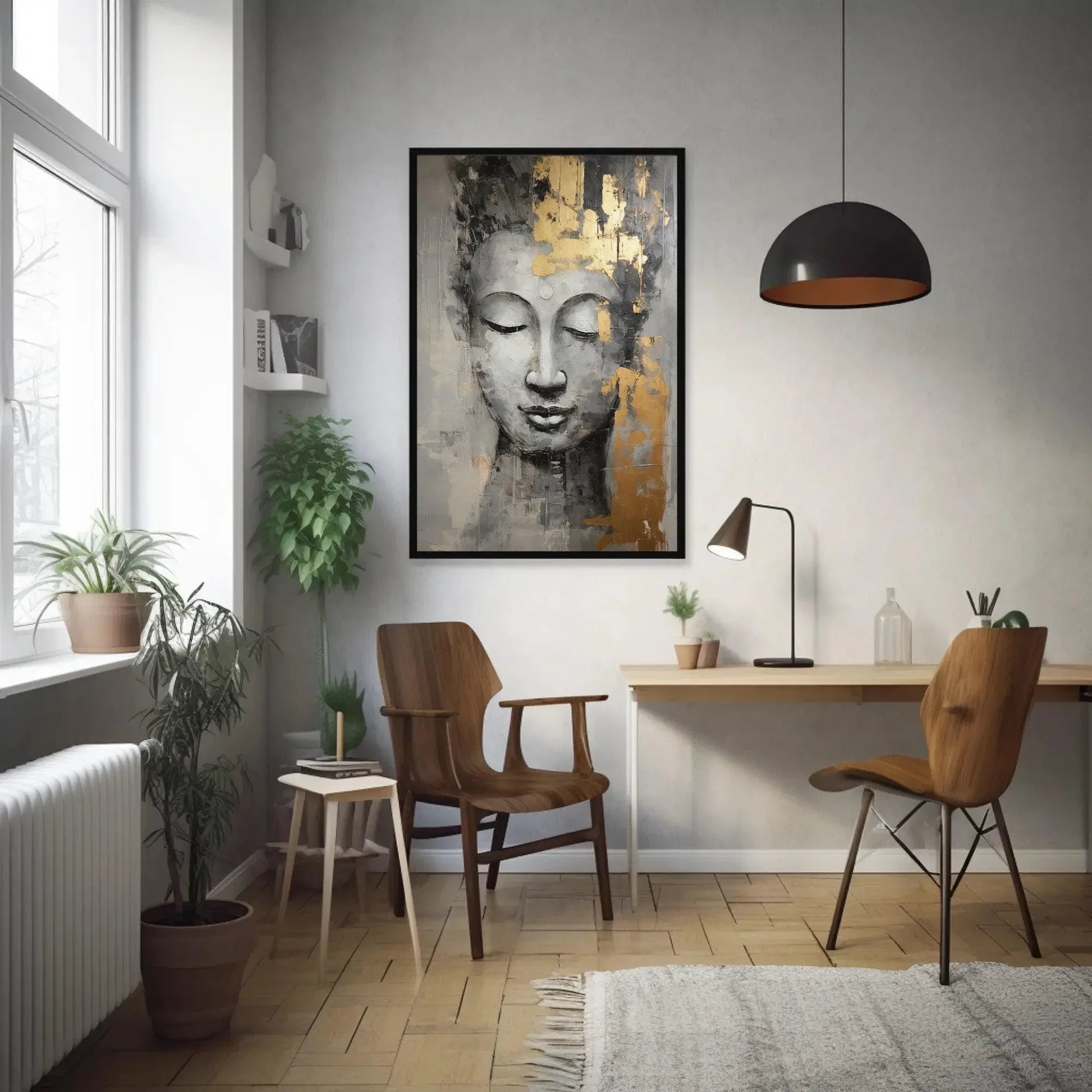 Buddha Portrait Canvas Gold Hint Painting Large Canvas Wall Art Buddhist Wall Art Framed Print Stretched Canvas Ready To Hang Wall Art – Canvas Print
