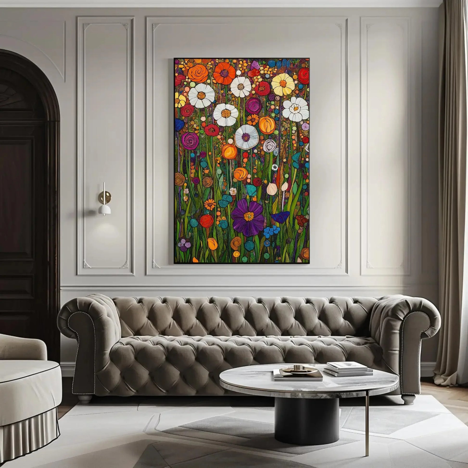 Garden Full of Flowers Canvas Print, Gustav Klimt-Inspired Floral Art, Vibrant Botanical Wall Decor, Artistic Nature Scene, Ready to Hang Wall Art – Canvas Print