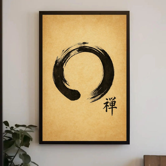 Zen Enso Circle Japanese Calligraphy Canvas Art with Minimalist Ink Brush Stroke and Kanji Symbol for Meditation Decor Wall Art – Canvas Print