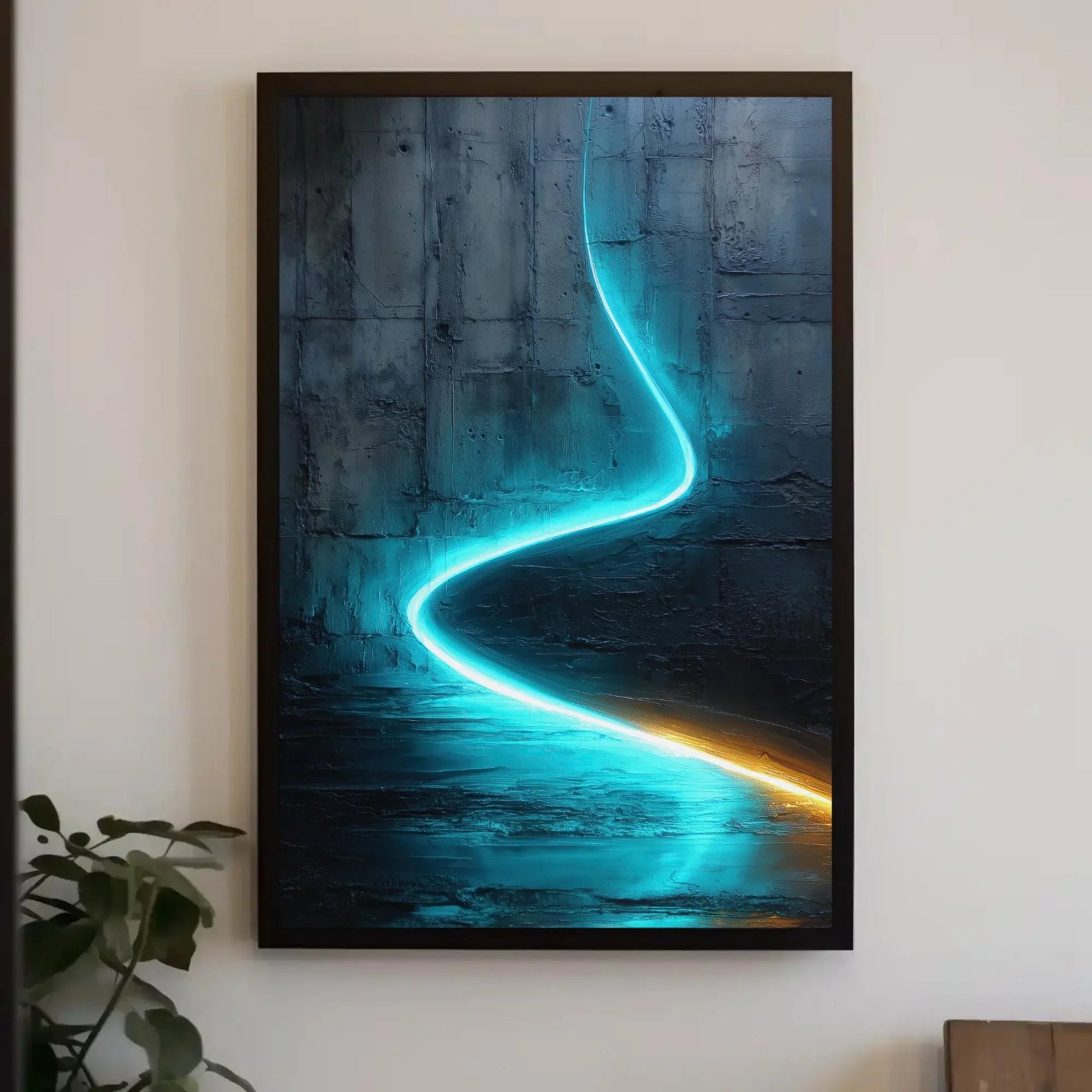 Cyan Blue Abstract, Industrial Wall Art, Textured Canvas Print, Modern Minimalist Painting, Luminous Line Art, Edgy Decor, Statement Piece Wall Art – Canvas Print