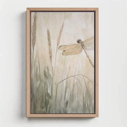 Dragonfly in the Grass Canvas Print, Watercolor Dragonfly Painting, Beige Tones, Nature Wall Art, Serene Home Decor, Ready to Hang Art Wall Art – Canvas Print