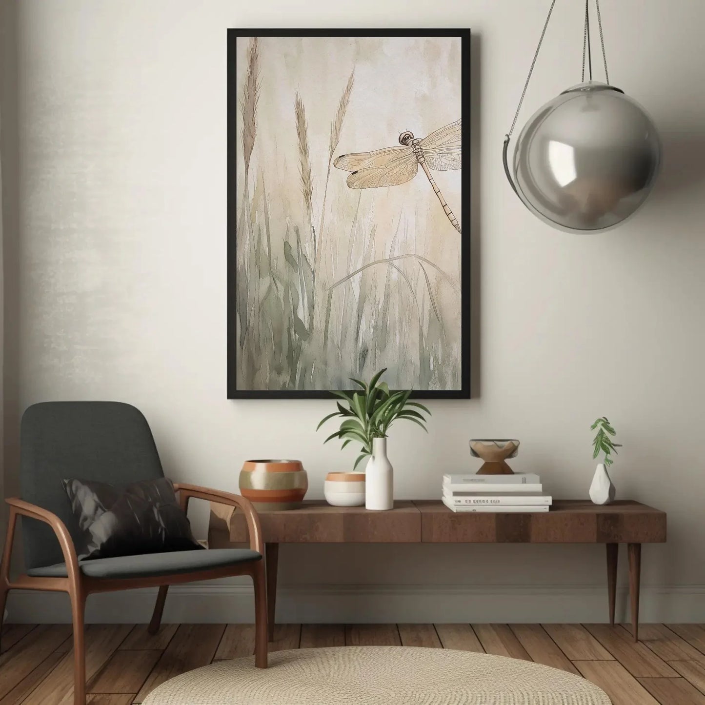 Dragonfly in the Grass Canvas Print, Watercolor Dragonfly Painting, Beige Tones, Nature Wall Art, Serene Home Decor, Ready to Hang Art Wall Art – Canvas Print