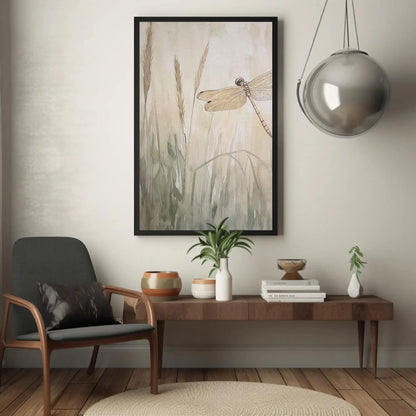 Dragonfly in the Grass Canvas Print, Watercolor Dragonfly Painting, Beige Tones, Nature Wall Art, Serene Home Decor, Ready to Hang Art Wall Art – Canvas Print