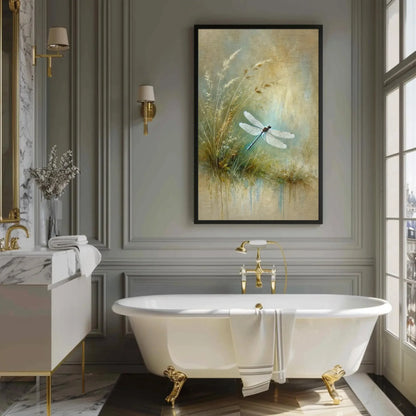 Dragonfly Sage Green Painting Canvas Print, Minimalist Nature Wall Art, Botanical Decor, Tranquil Dragonfly Art, Ready to Hang Wall Art – Canvas Print