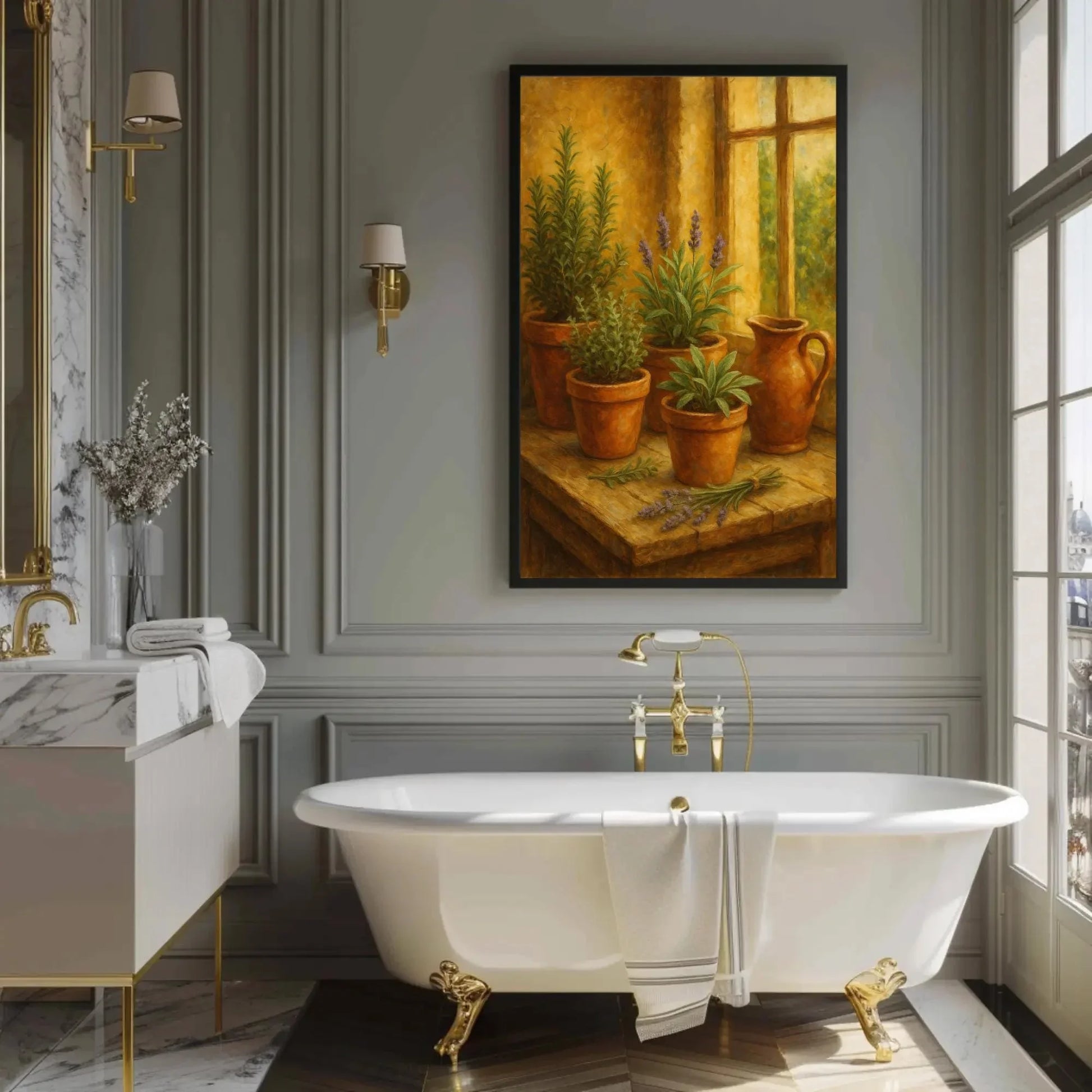 Herb Garden Still Life Canvas Print | Rustic Kitchen Botanical Wall Art | Lavender Rosemary Sage Decor Wall Art – Canvas Print