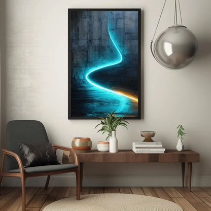 Cyan Blue Abstract, Industrial Wall Art, Textured Canvas Print, Modern Minimalist Painting, Luminous Line Art, Edgy Decor, Statement Piece Wall Art – Canvas Print
