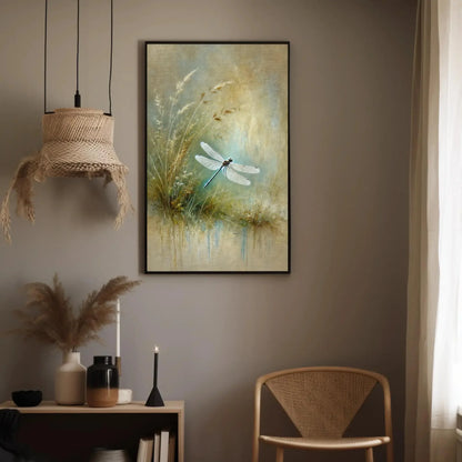 Dragonfly Sage Green Painting Canvas Print, Minimalist Nature Wall Art, Botanical Decor, Tranquil Dragonfly Art, Ready to Hang Wall Art – Canvas Print