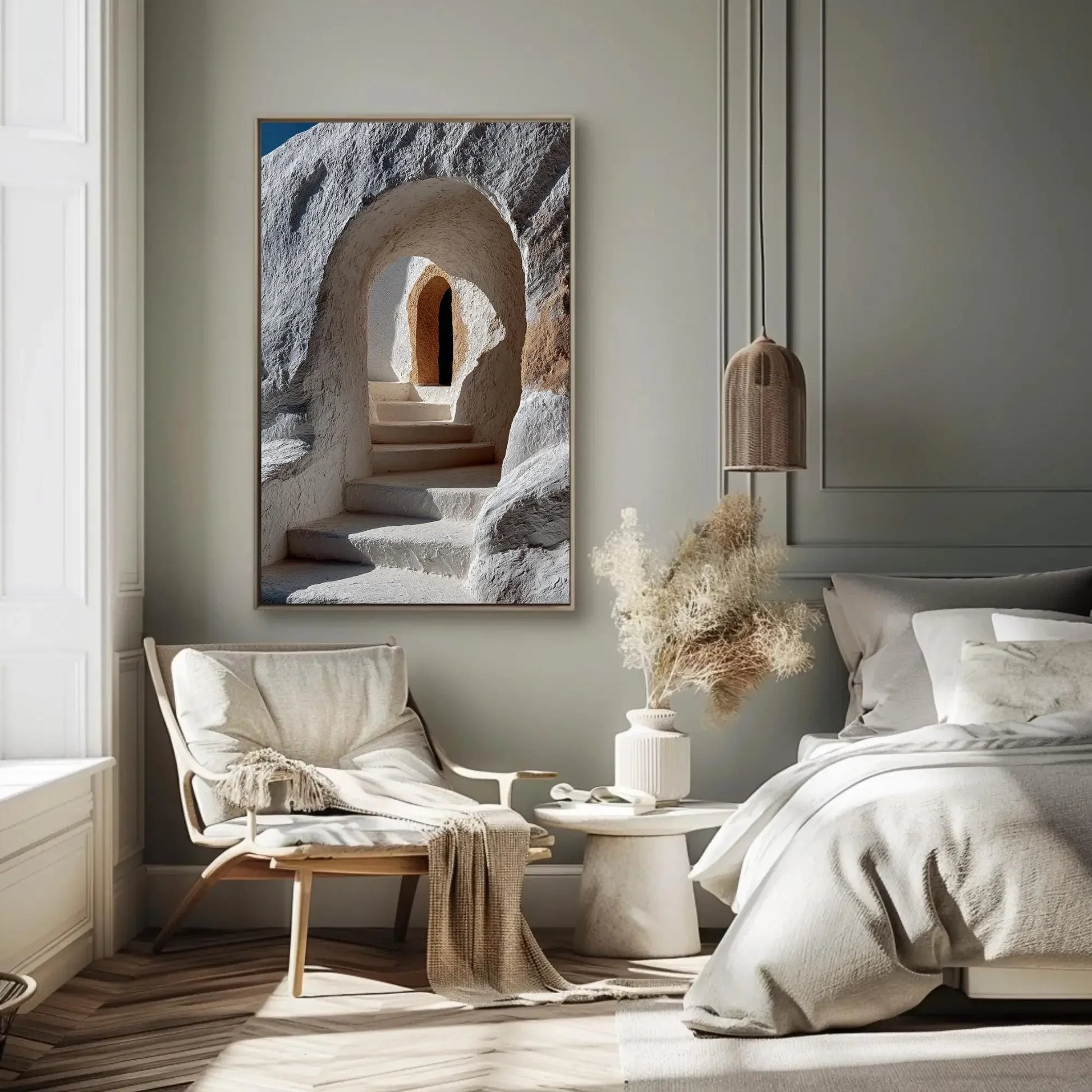 Textured Archway Canvas Print, Minimalist White Wall Art, Boho Mediterranean Decor, Sculptural Plaster Effect, Neutral Abstract Photography Wall Art – Canvas Print