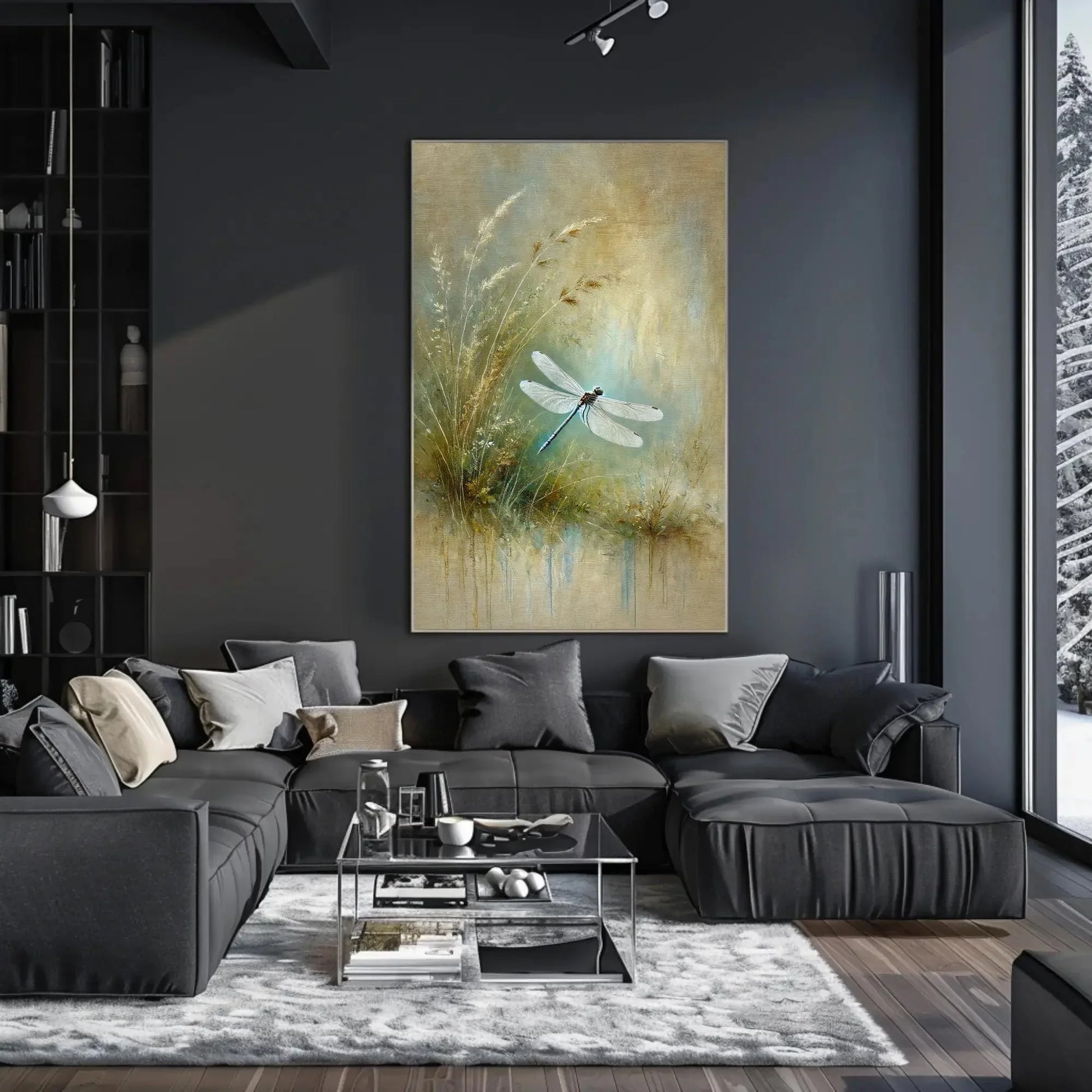Dragonfly Sage Green Painting Canvas Print, Minimalist Nature Wall Art, Botanical Decor, Tranquil Dragonfly Art, Ready to Hang Wall Art – Canvas Print
