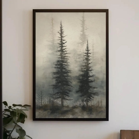 Foggy Pine Tree Forest Canvas Print | Misty Landscape Wall Art | Extra Large Nature Decor | Framed Woodland Painting | Ready to Hang Wall Art – Canvas Print
