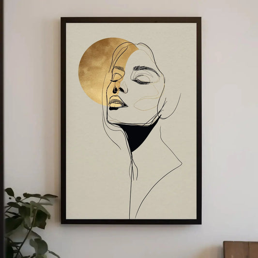 Minimalist Golden Woman Portrait Line Art Canvas Print - Elegant Abstract Wall Art for Modern Home Decor and Stylish Interior Design Wall Art – Canvas Print