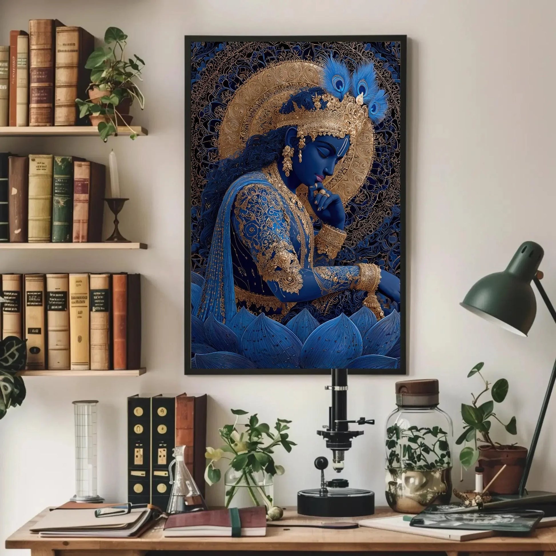 Divine Lord Krishna Art Print | Spiritual Hindu God Wall Art | Gold Detail Canvas | Yoga Zen Decor | Sacred Art Gift Wall Art – Canvas Print