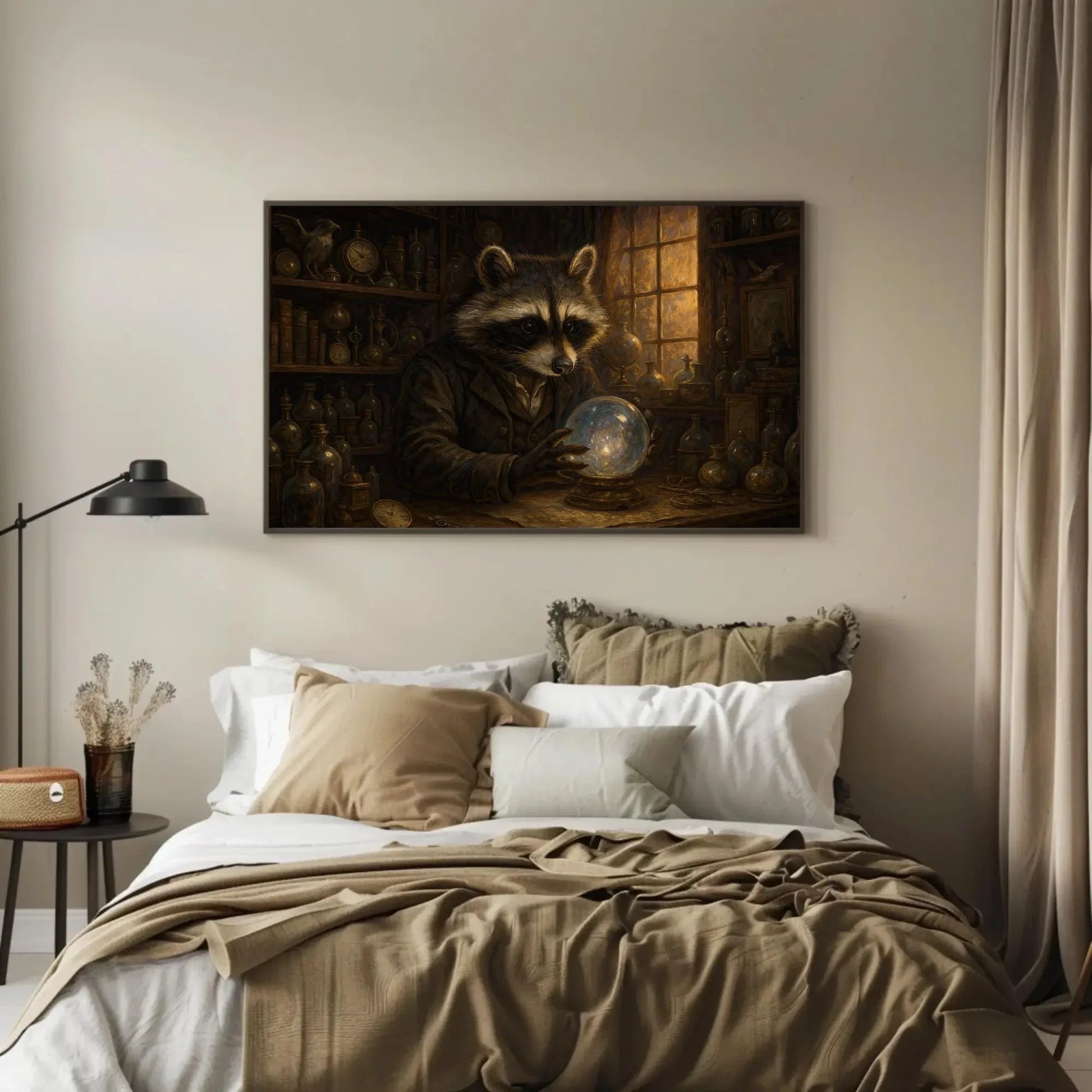 Raccoon Curiosity Shop Canvas Print | Dark Academia Wall Art | Mystical Animal Portrait | Goblincore Decor | Steampunk Giclée Wall Art – Canvas Print