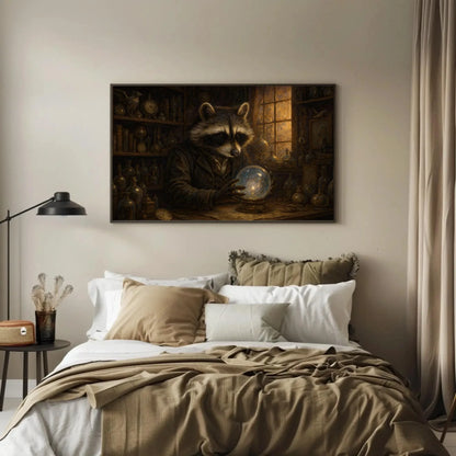 Raccoon Curiosity Shop Canvas Print | Dark Academia Wall Art | Mystical Animal Portrait | Goblincore Decor | Steampunk Giclée Wall Art – Canvas Print