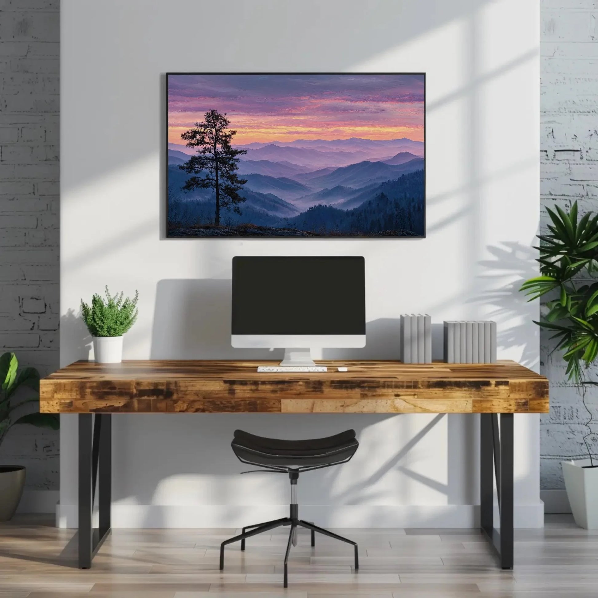 Misty Mountain Sunrise Canvas Print - Pastel Landscape Wall Art, Serene Pine Tree Painting, Tranquil Valley Decor, Nature Escape Artwork Wall Art – Canvas Print