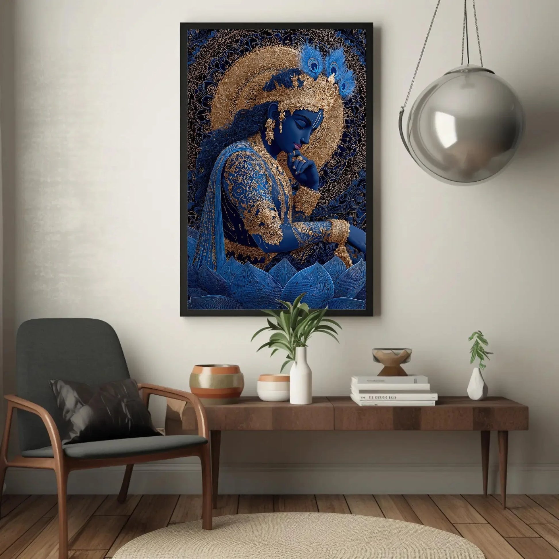 Divine Lord Krishna Art Print | Spiritual Hindu God Wall Art | Gold Detail Canvas | Yoga Zen Decor | Sacred Art Gift Wall Art – Canvas Print